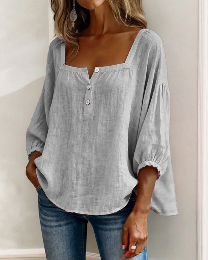Claire | Blouse à Col Carré et Manches Bouffantes