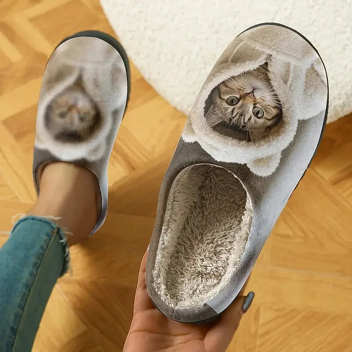 Marren - Chaussons à enfiler en forme de visage de chat 3D confortables