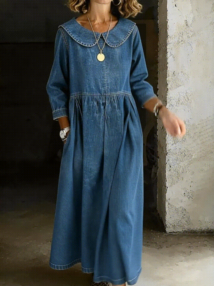Claraa | Jean Dress with Peter Pan Collar