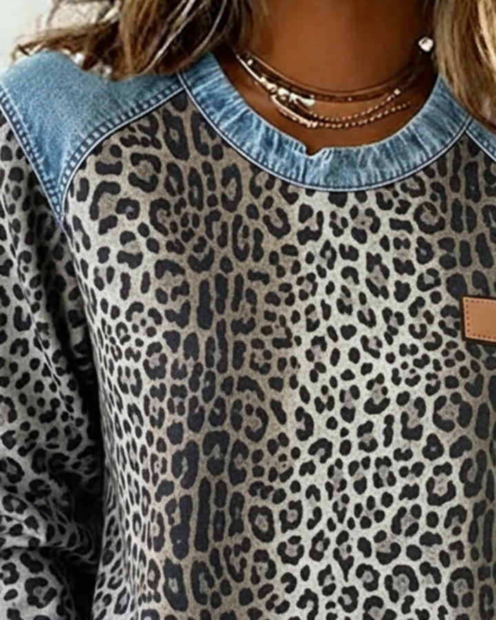 Sweatshirt en Patchwork Imprimé Léopard