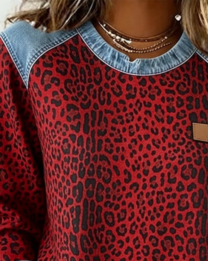 Sweatshirt en Patchwork Imprimé Léopard