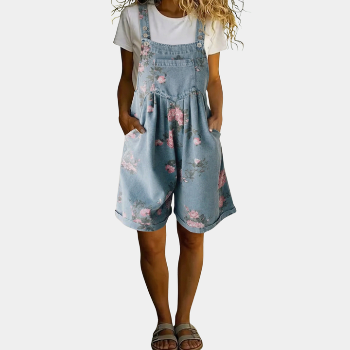 Saylorr - Salopette en denim vintage à motif floral avec finition douce