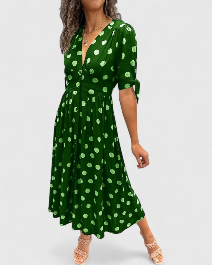 Colette | Élégante Robe Midi à Pois