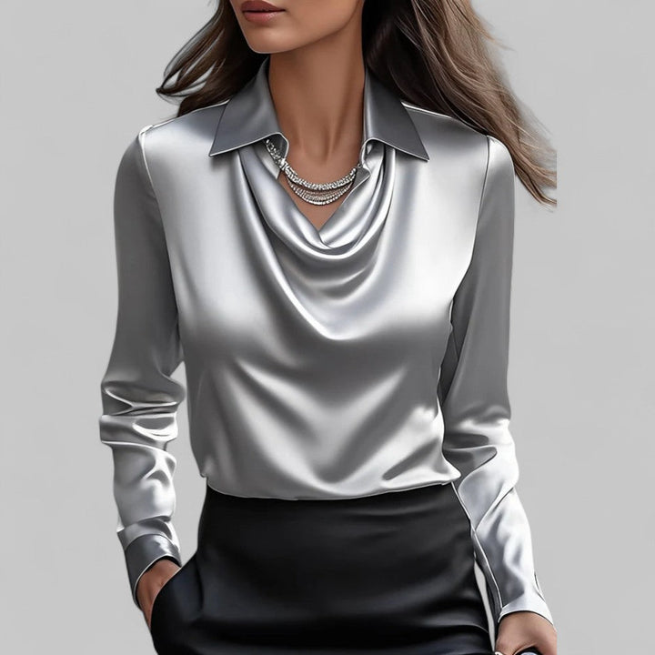 Rose | Blouses Satin à Manches Longues avec Col Drapé pour Femmes