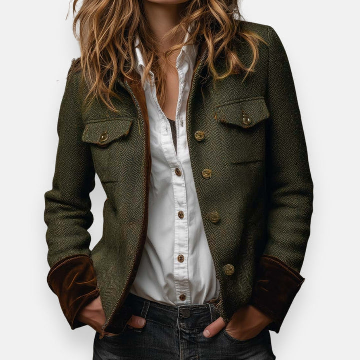 Corrie - Veste en Tweed avec Détails en Velours