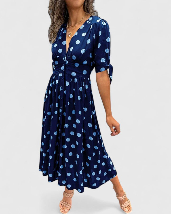 Colette | Élégante Robe Midi à Pois
