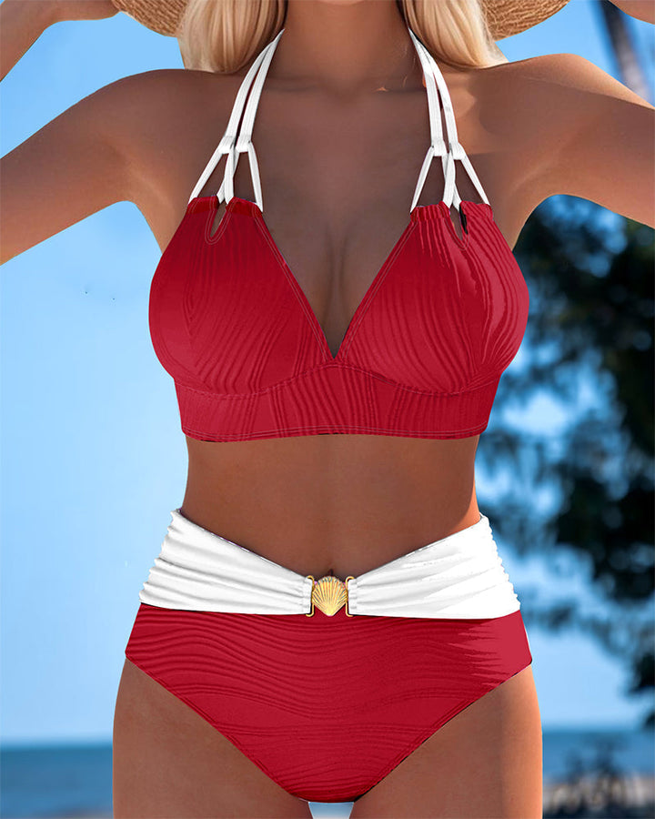 Maillot de bain taille haute à double bretelle avec coloris contrasté