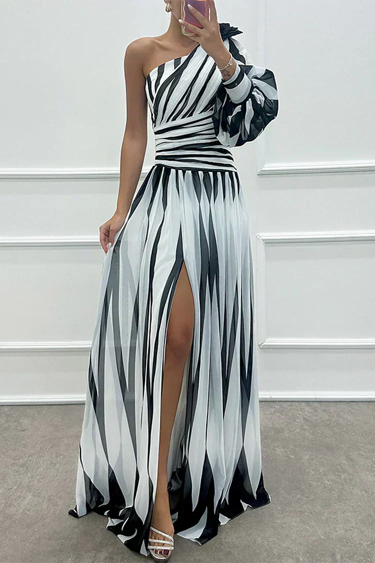 Hazel™ | Élégante Robe Maxi Rayée à Épaule Unique