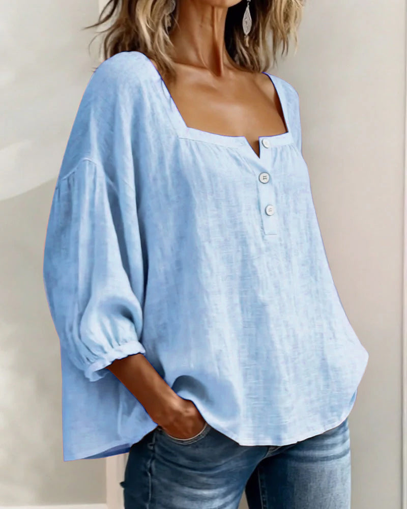 Claire | Blouse à Col Carré et Manches Bouffantes
