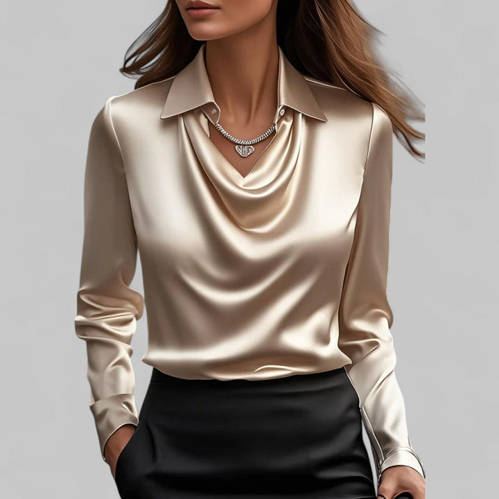 Rose | Blouses Satin à Manches Longues avec Col Drapé pour Femmes