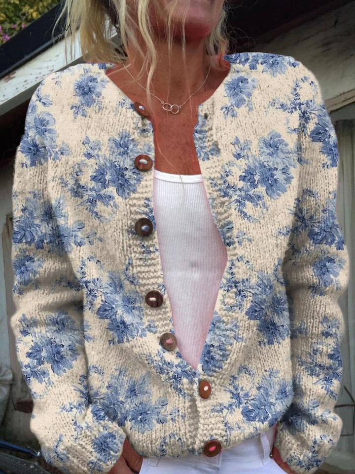Charmant Cardigan Floral à Boutons pour Femmes