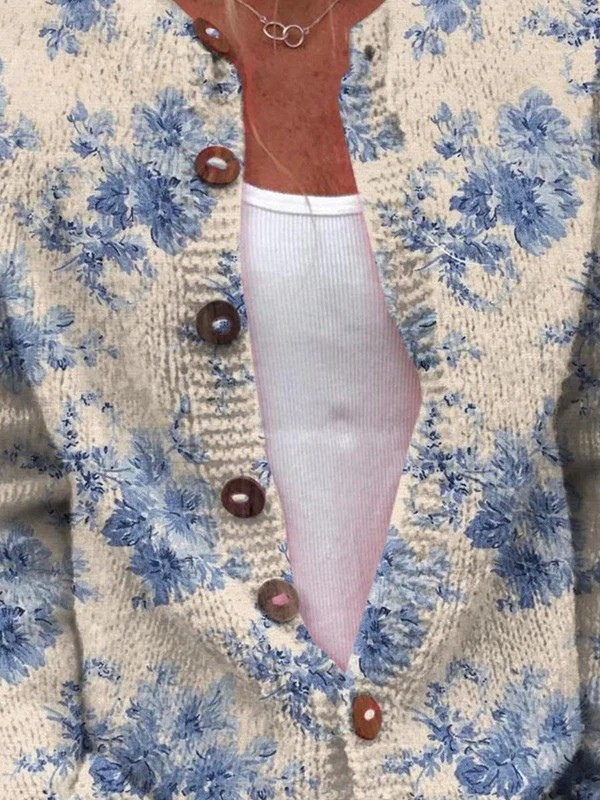 Charmant Cardigan Floral à Boutons pour Femmes