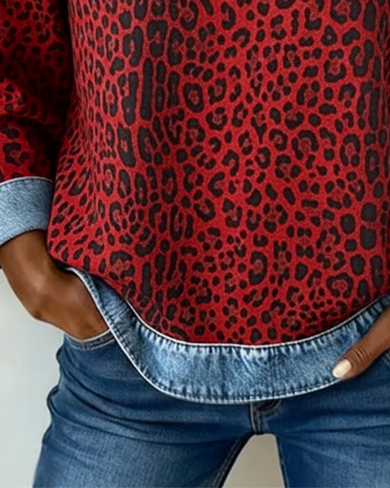Sweatshirt en Patchwork Imprimé Léopard