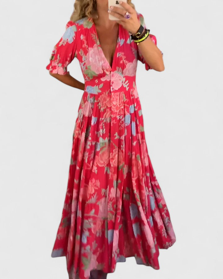 Minelda | Robe Élégante à Fleurs en V