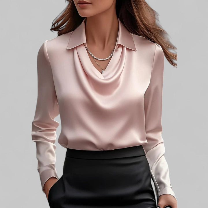 Rose | Blouses Satin à Manches Longues avec Col Drapé pour Femmes