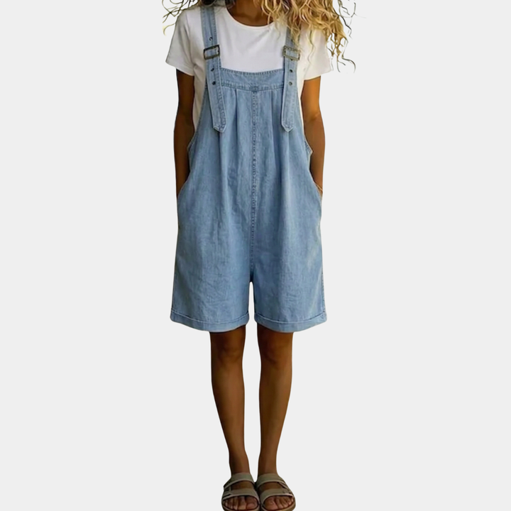 Saylor - Salopette en denim doux à effet vintage délavé bleu clair