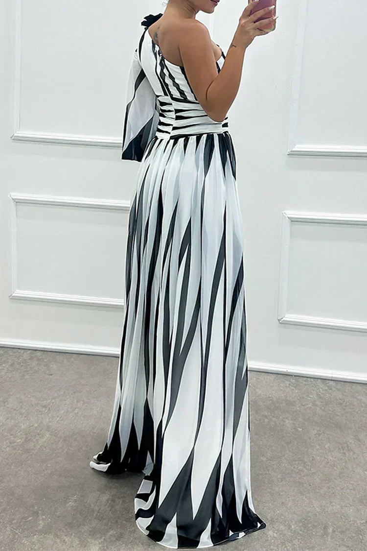 Hazel™ | Élégante Robe Maxi Rayée à Épaule Unique