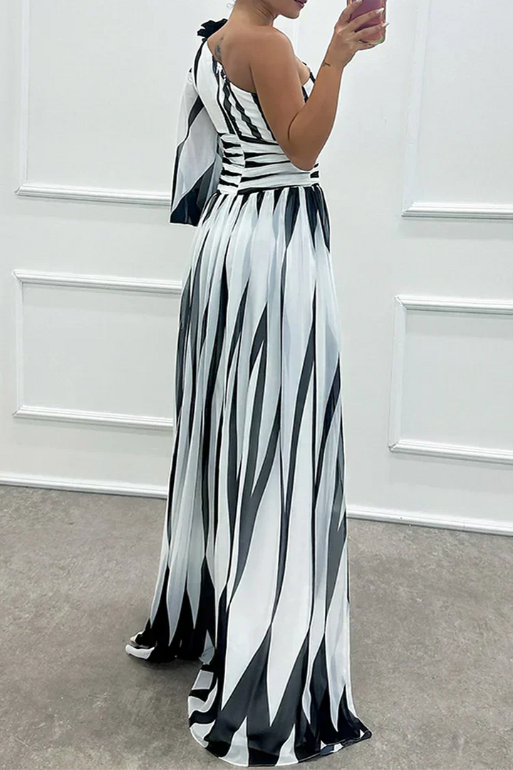 Hazel™ | Élégante Robe Maxi Rayée à Épaule Unique