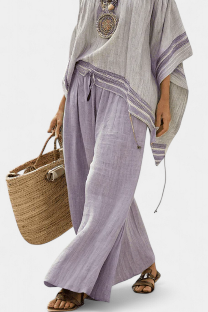 Zandrel | Haut chic à épaules dénudées avec pantalon large à rayures