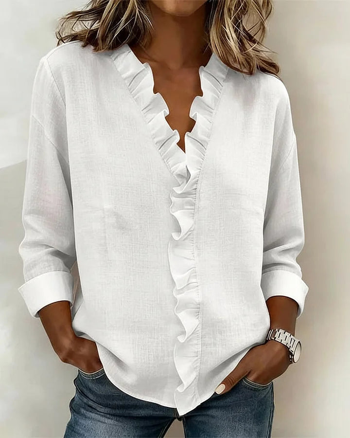 Aletta – Blouse Avec Volants, Décolleté En V Et Manches Longues
