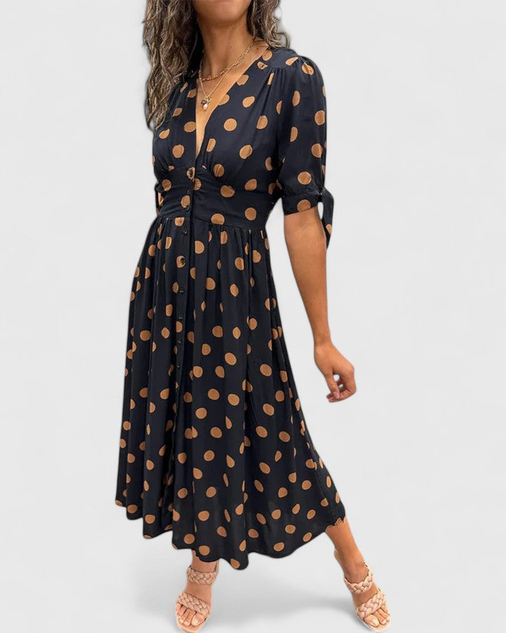 Colette | Élégante Robe Midi à Pois