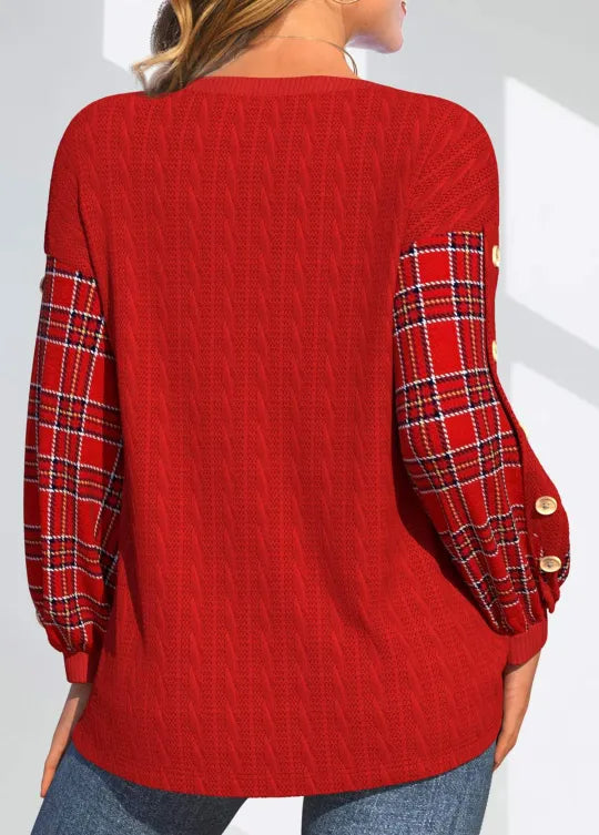 Ida | Pull Rouge à Manches à Carreaux