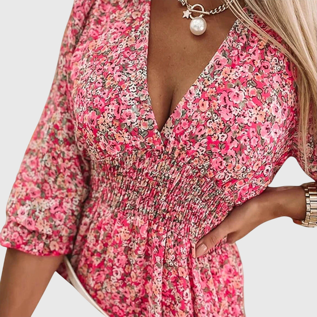 Elisa™ | Robe Florale à Manches Bouffantes