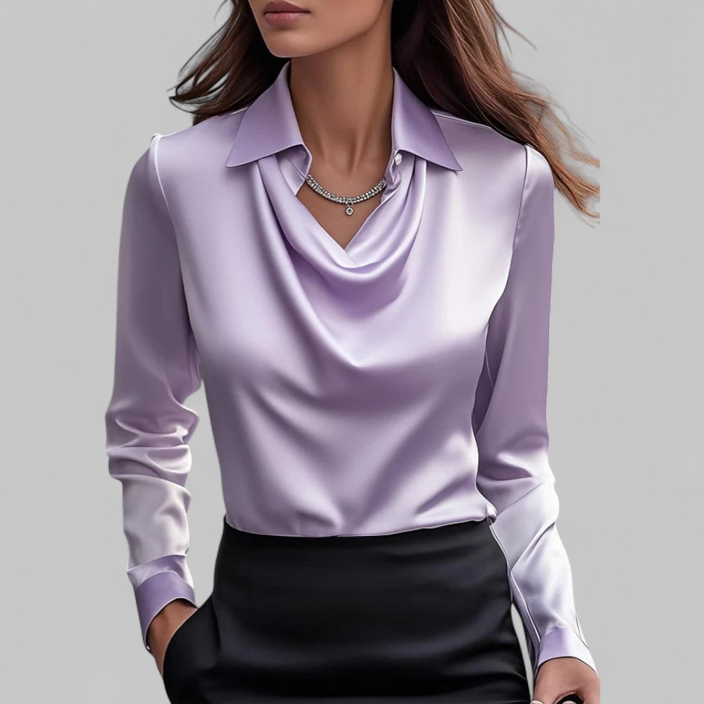Rose | Blouses Satin à Manches Longues avec Col Drapé pour Femmes