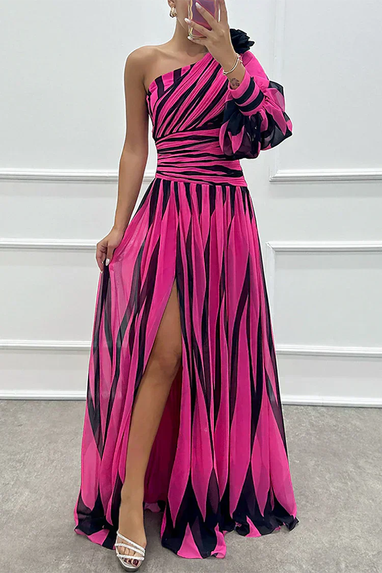 Hazel™ | Élégante Robe Maxi Rayée à Épaule Unique