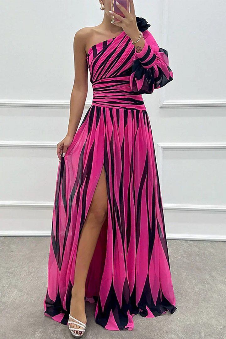 Hazel™ | Élégante Robe Maxi Rayée à Épaule Unique