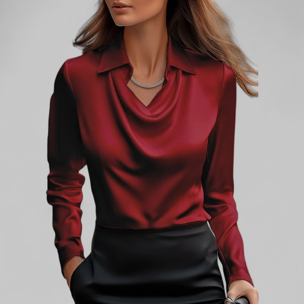 Rose | Blouses Satin à Manches Longues avec Col Drapé pour Femmes