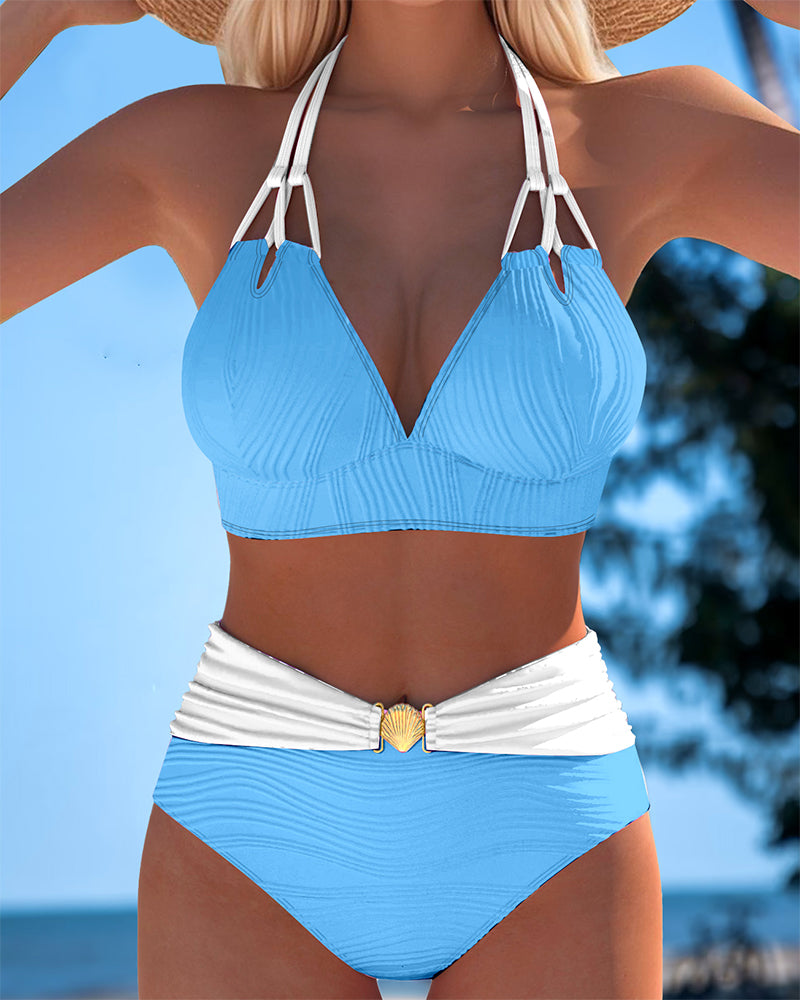 Maillot de bain taille haute à double bretelle avec coloris contrasté