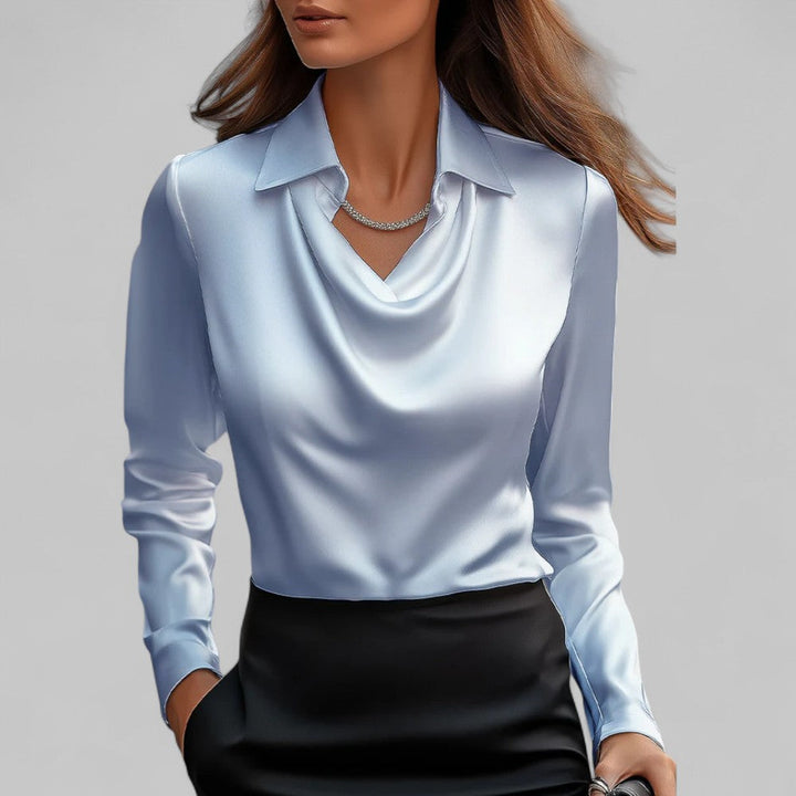 Rose | Blouses Satin à Manches Longues avec Col Drapé pour Femmes
