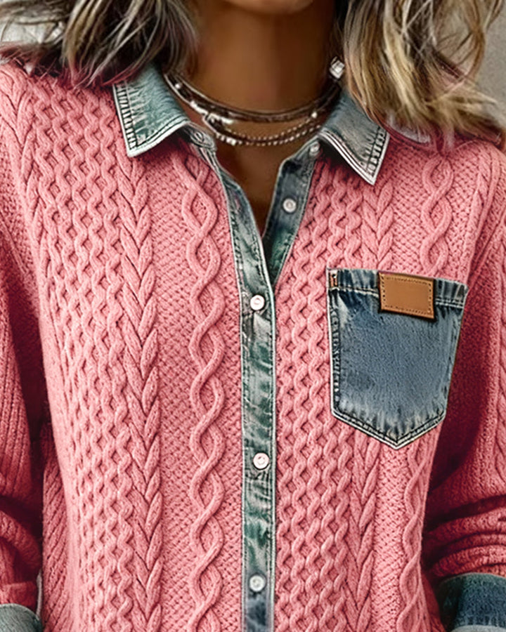 Juliane | Pull en Denim Tricoté de Couleur Rose