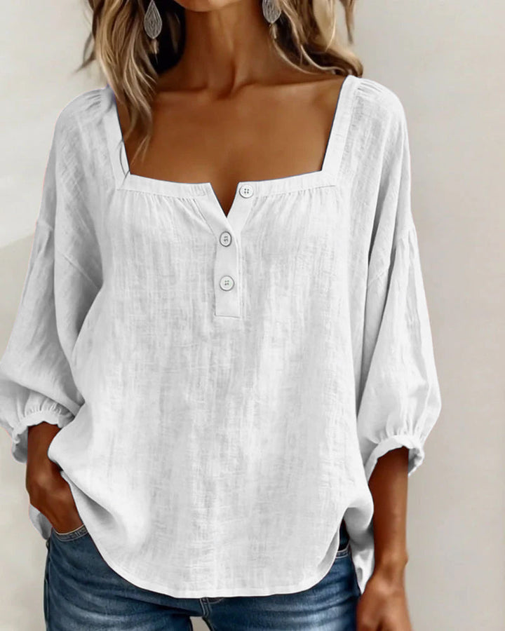 Claire | Blouse à Col Carré et Manches Bouffantes