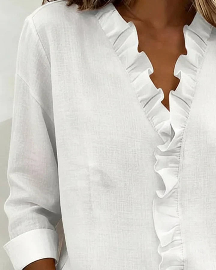 Aletta – Blouse Avec Volants, Décolleté En V Et Manches Longues