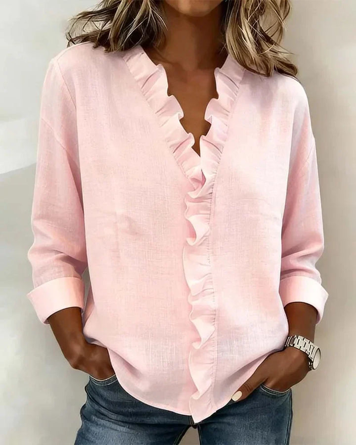 Aletta – Blouse Avec Volants, Décolleté En V Et Manches Longues