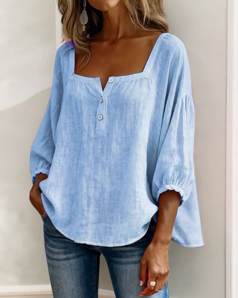 Claire | Blouse à Col Carré et Manches Bouffantes