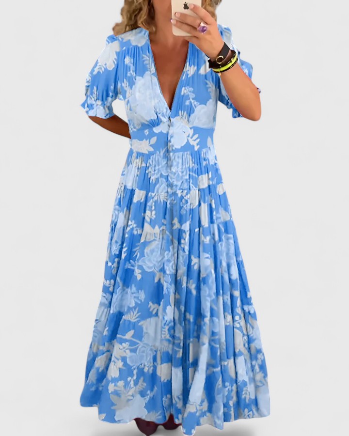 Minelda | Robe Élégante à Fleurs en V