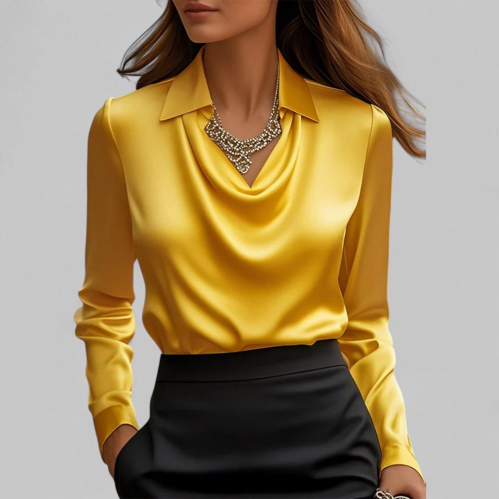 Rose | Blouses Satin à Manches Longues avec Col Drapé pour Femmes