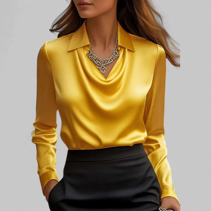 Rose | Blouses Satin à Manches Longues avec Col Drapé pour Femmes