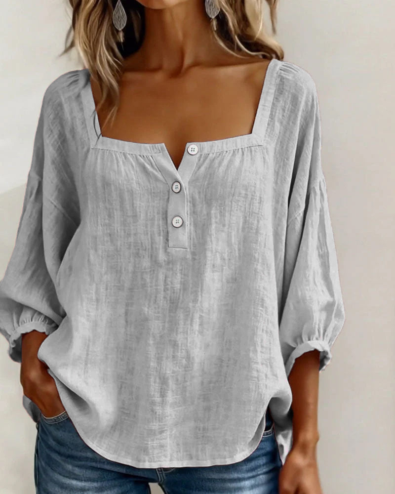 Claire | Blouse à Col Carré et Manches Bouffantes