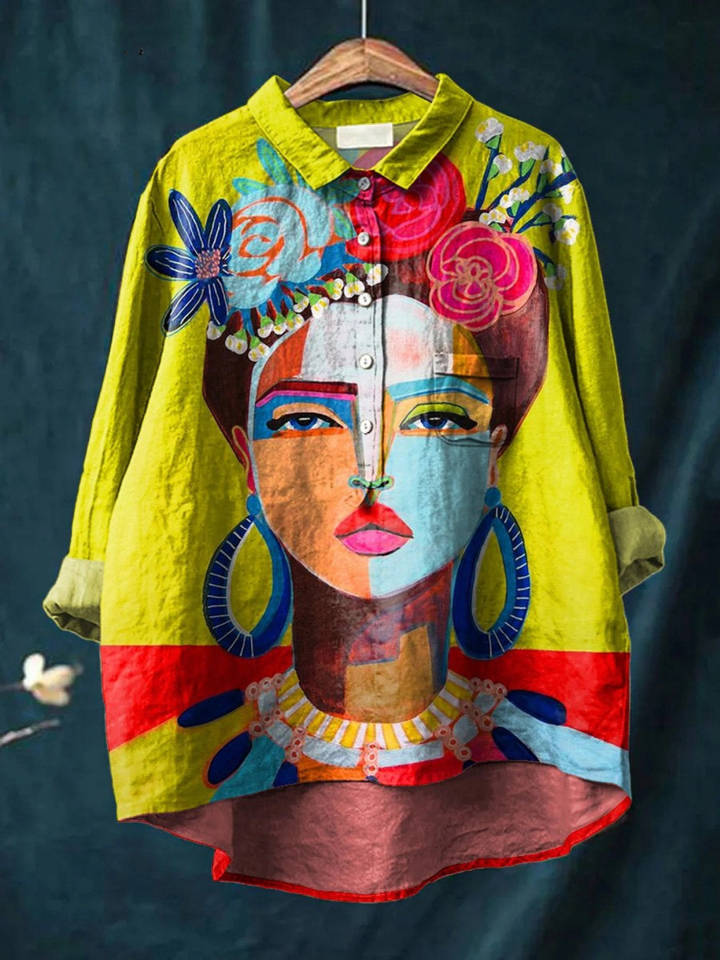 Eugen | Chemise Décontractée pour Femmes avec Imprimé de Portrait à l'Huile de Freda