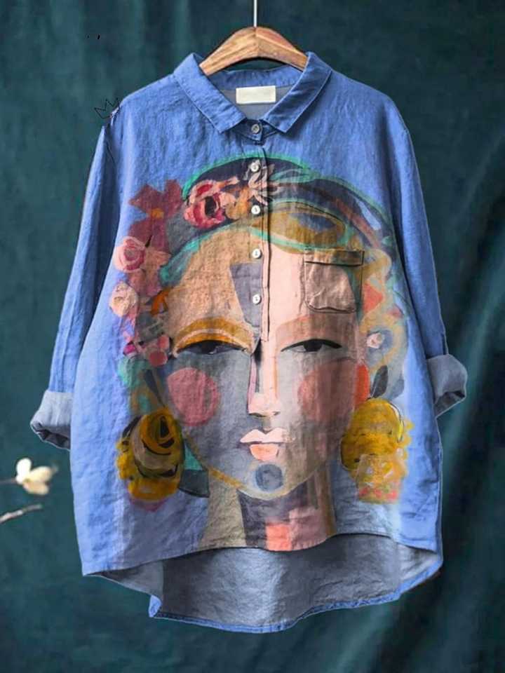 Eugen | Chemise Décontractée pour Femmes avec Imprimé de Portrait à l'Huile de Freda