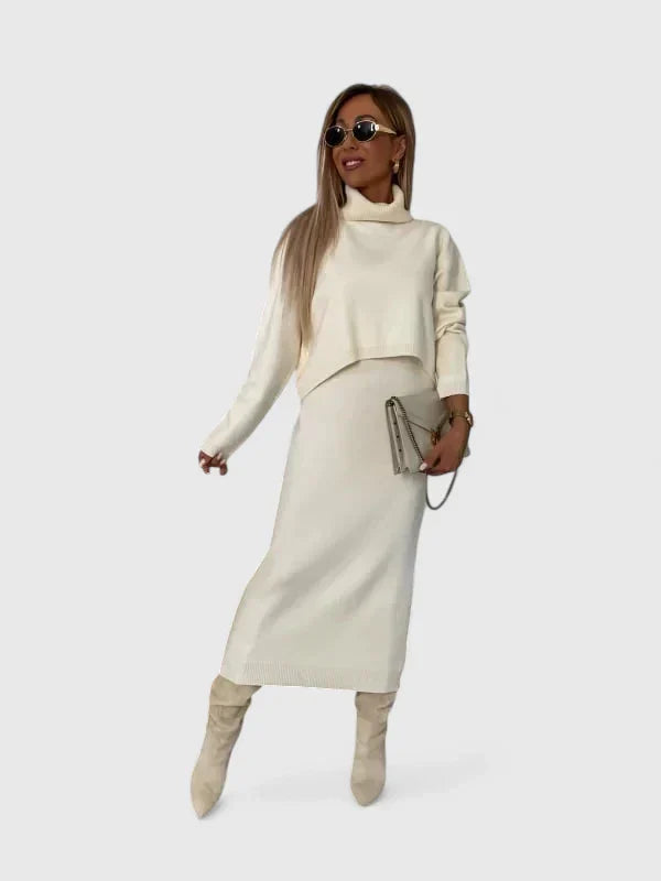 Chrystahl | Ensemble Chic : Robe Élégante et Pull à Col Roulé