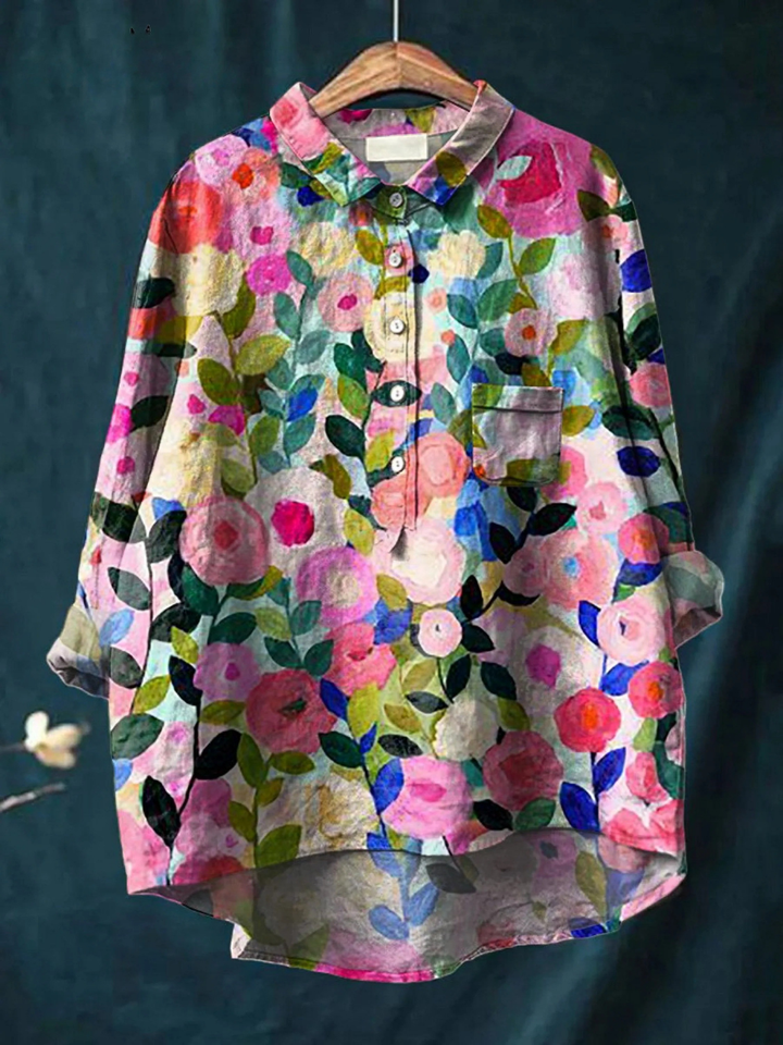Delia | Chemise décontractée féminine à imprimé floral printanier
