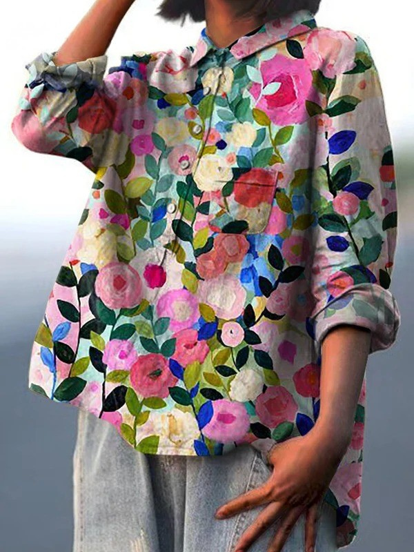 Delia | Chemise décontractée féminine à imprimé floral printanier