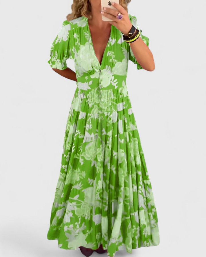 Minelda | Robe Élégante à Fleurs en V