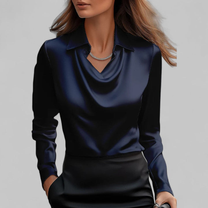 Rose | Blouses Satin à Manches Longues avec Col Drapé pour Femmes