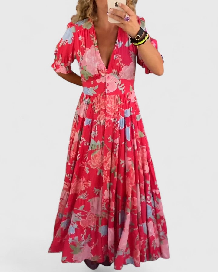 Minelda | Robe Élégante à Fleurs en V